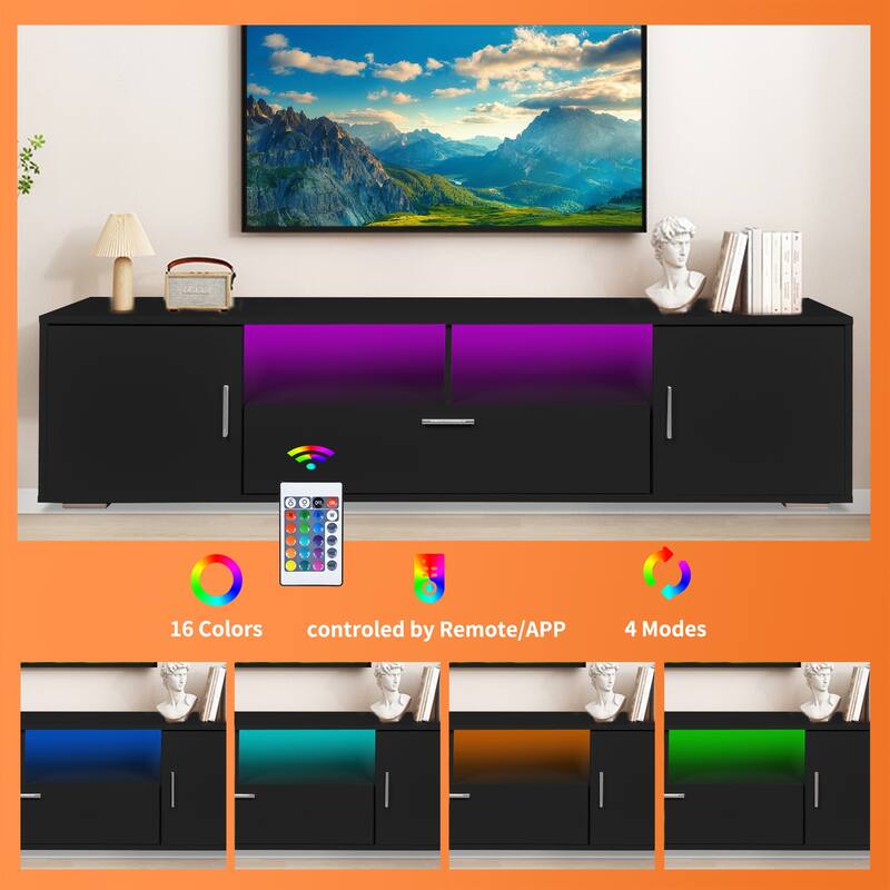 Modern LED TV Stand, Cable Management, Immersive LED Lights, Up to 75